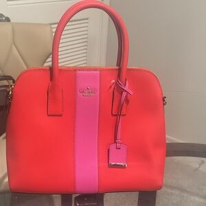 kate spade Coral with Pink Center Stripe Leather Dome Satchel